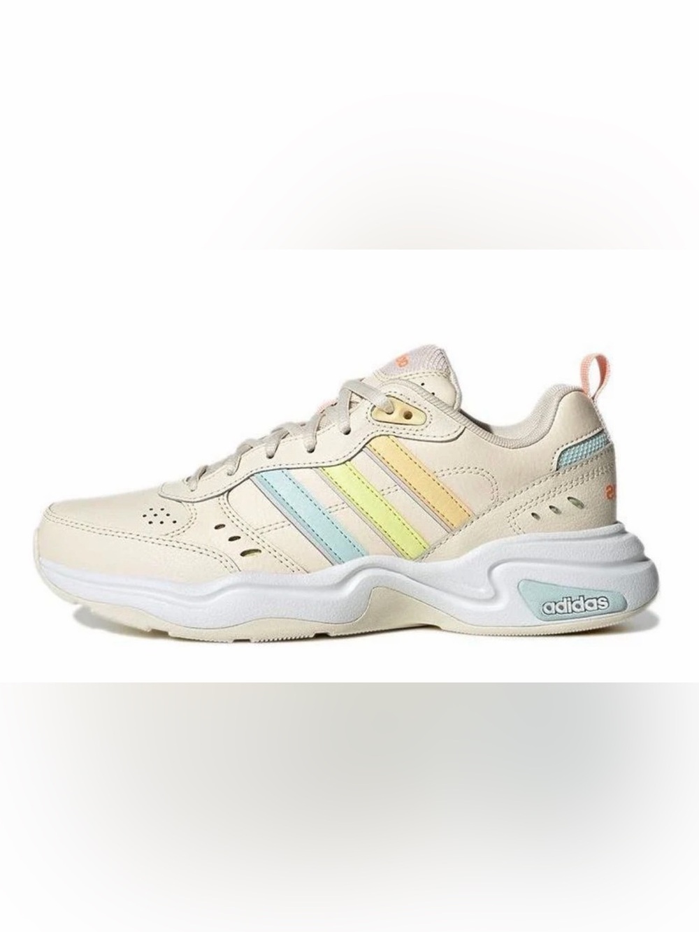 adidas Women's Cream Strutter with Pastel Blue, Yellow & Peach Stripes size 7